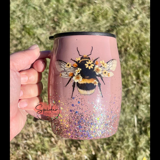 14oz mug with round handle; Bee; Rustic Pink